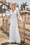 Marfil Boho Simple Sheath Mangas Largas Vestido de novia con encaje