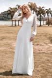Marfil Boho Simple Sheath Mangas Largas Vestido de novia con encaje