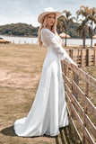 Marfil Boho Simple Sheath Mangas Largas Vestido de novia con encaje