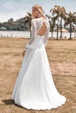 Marfil Boho Simple Sheath Mangas Largas Vestido de novia con encaje