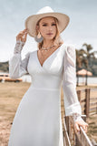 Marfil Boho Simple Sheath Mangas Largas Vestido de novia con encaje