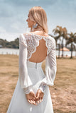 Marfil Boho Simple Sheath Mangas Largas Vestido de novia con encaje
