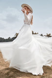 Encaje mangas largas profundo cuello en V Boho vestido de novia con espalda