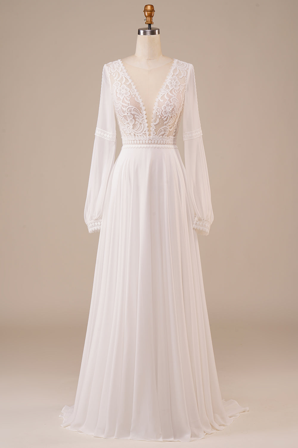 Manga larga Vestido de novia marfil con encaje