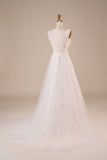 Vestido de novia largo de tul brillante con cuentas de marfil