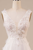 Vestido de novia largo de tul brillante con cuentas de marfil