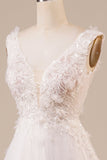 Vestido de novia largo de tul brillante con cuentas de marfil
