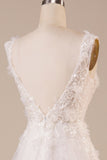 Vestido de novia largo de tul brillante con cuentas de marfil