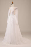 Mangas largas Vestido de novia de marfil de espalda abierta con apliques
