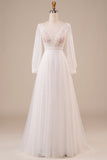 A-Line Tul Beaded Ivory Vestido de novia con mangas