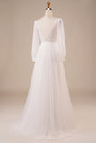 A-Line Tul Beaded Ivory Vestido de novia con mangas