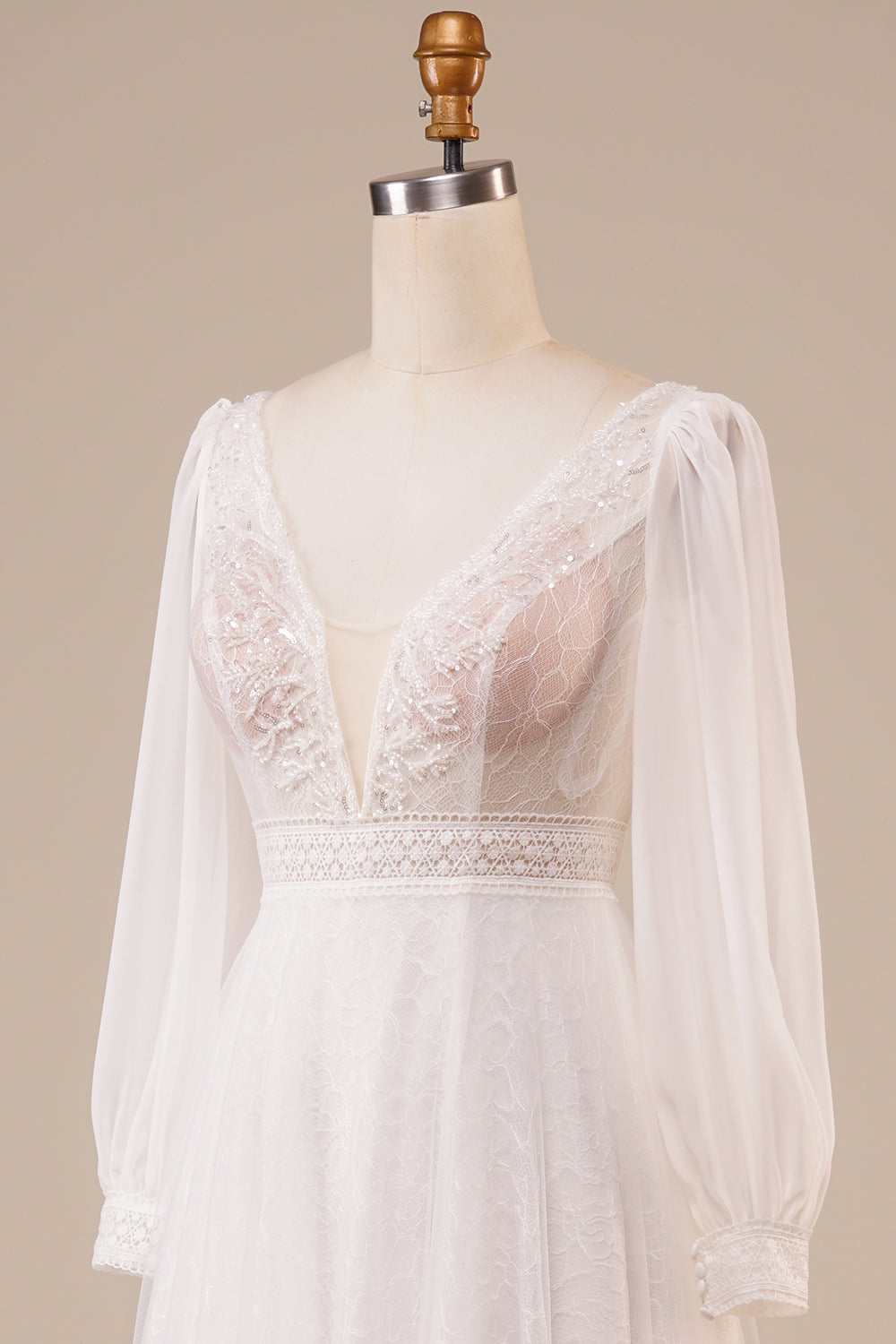 A-Line Tul Beaded Ivory Vestido de novia con mangas