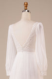 A-Line Tul Beaded Ivory Vestido de novia con mangas