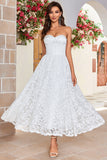 Vestido de novia de marfil sin tirantes Corsé hasta el té con encaje