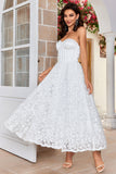 Vestido de novia de marfil sin tirantes Corsé hasta el té con encaje