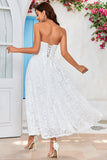 Vestido de novia de marfil sin tirantes Corsé hasta el té con encaje