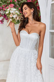 Vestido de novia de marfil sin tirantes Corsé hasta el té con encaje