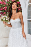 Vestido de novia de marfil sin tirantes Corsé hasta el té con encaje