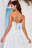 Vestido de novia de marfil sin tirantes Corsé hasta el té con encaje