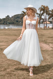 Ivory Tulle Corsé Tea-Length A Line Vestido de novia