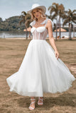 Ivory Tulle Corsé Tea-Length A Line Vestido de novia