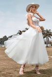 Ivory Tulle Corsé Tea-Length A Line Vestido de novia