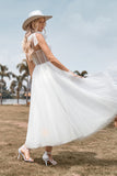 Ivory Tulle Corsé Tea-Length A Line Vestido de novia