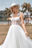 Ivory Tulle Corsé Tea-Length A Line Vestido de novia