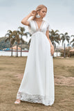 Vestido de novia Boho simple con cuello en V profundo con hendidura