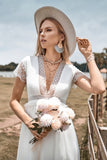 Vestido de novia Boho simple con cuello en V profundo con hendidura