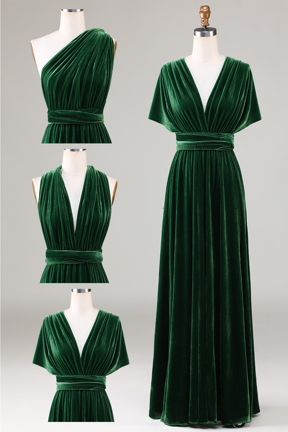 Verde Oscuro Terciopelo Vestido de Dama de Honor