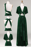 Verde Oscuro Terciopelo Vestido de Dama de Honor