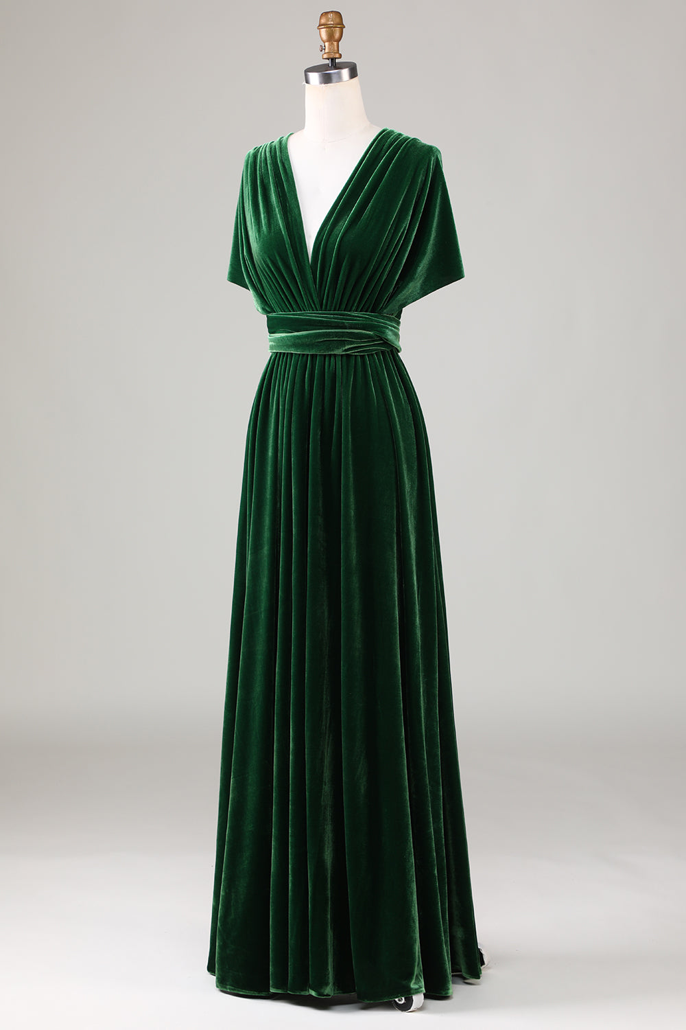 Verde Oscuro Terciopelo Vestido de Dama de Honor