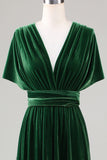 Verde Oscuro Terciopelo Vestido de Dama de Honor