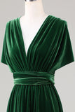 Verde Oscuro Terciopelo Vestido de Dama de Honor