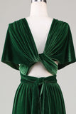 Verde Oscuro Terciopelo Vestido de Dama de Honor