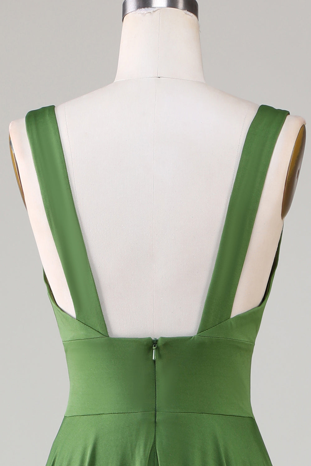 Cuello en V profundo verde oliva sin mangas vestido de dama de honor largo