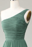 Eucalipto Un Hombro Una Línea Vestido de Dama de Honor Ruched