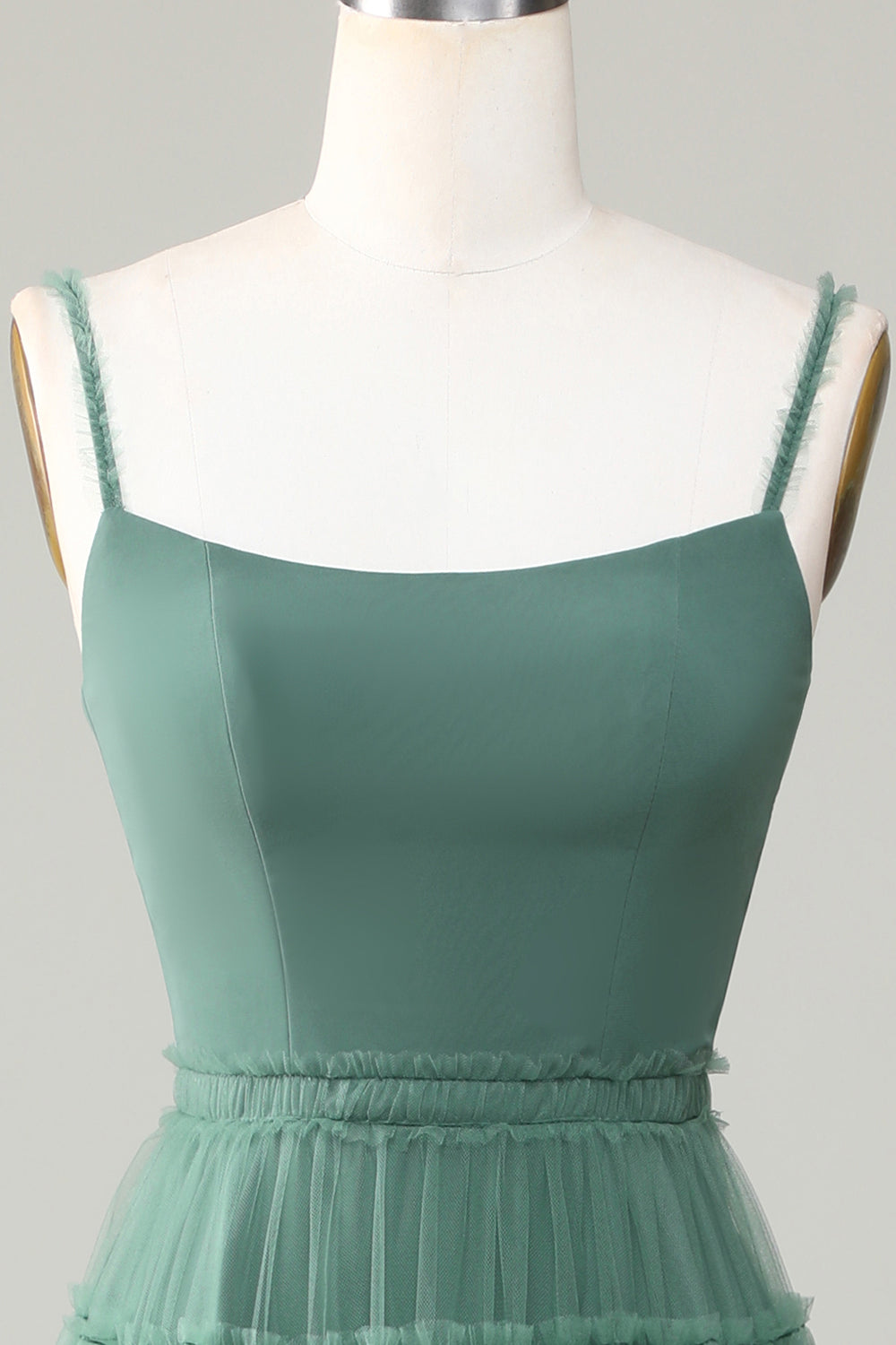 Eucalipto A Línea Espagueti Correas Tul Vestido de Dama de Honor