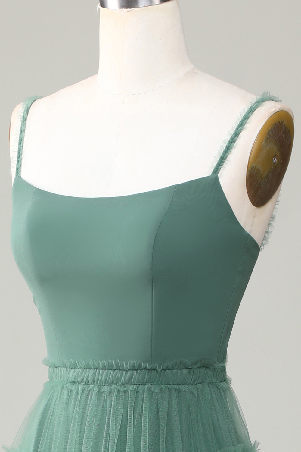 Eucalipto A Línea Espagueti Correas Tul Vestido de Dama de Honor