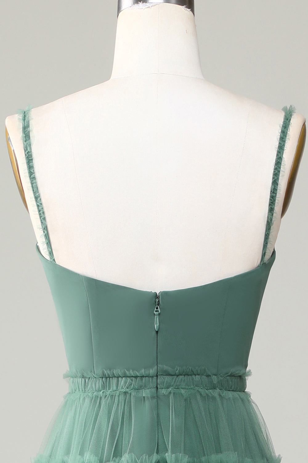 Eucalipto A Línea Espagueti Correas Tul Vestido de Dama de Honor