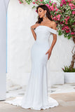 Off the Shoulder satén simple vestido de novia sirena