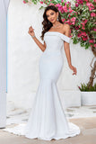 Off the Shoulder satén simple vestido de novia sirena