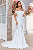 Off the Shoulder satén simple vestido de novia sirena