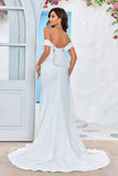 Off the Shoulder satén simple vestido de novia sirena