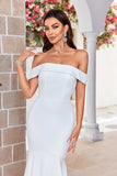 Off the Shoulder satén simple vestido de novia sirena
