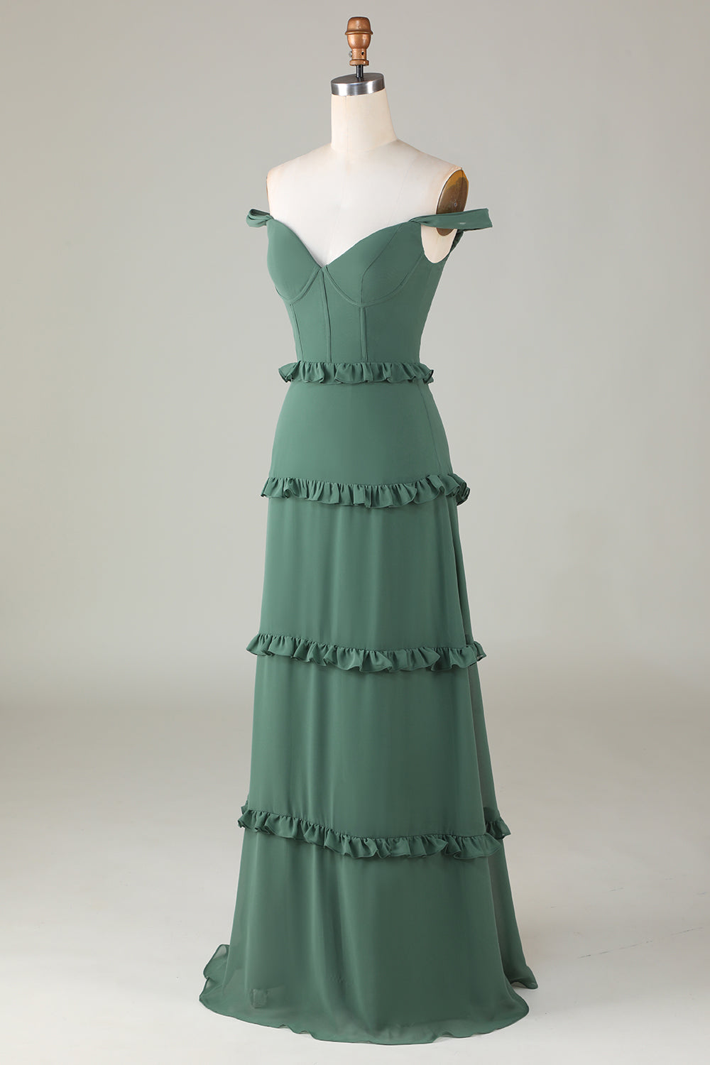 Eucalipto del hombro Corsé Vestido de dama de honor largo