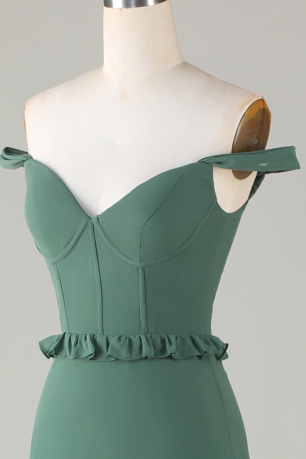 Eucalipto del hombro Corsé Vestido de dama de honor largo