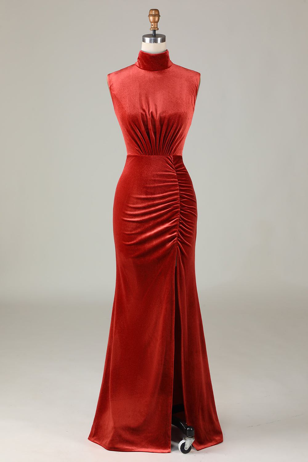 Sirena Terracota Velvet Vestido de dama de honor sin mangas