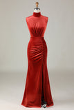 Sirena Terracota Velvet Vestido de dama de honor sin mangas